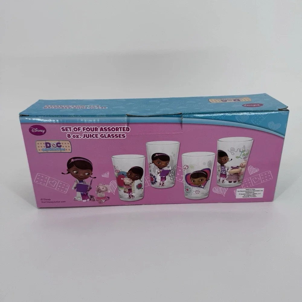 Disney‎ Doc McStuffins 8oz Juice Glasses Set of 4 Assorted Kids Cups New